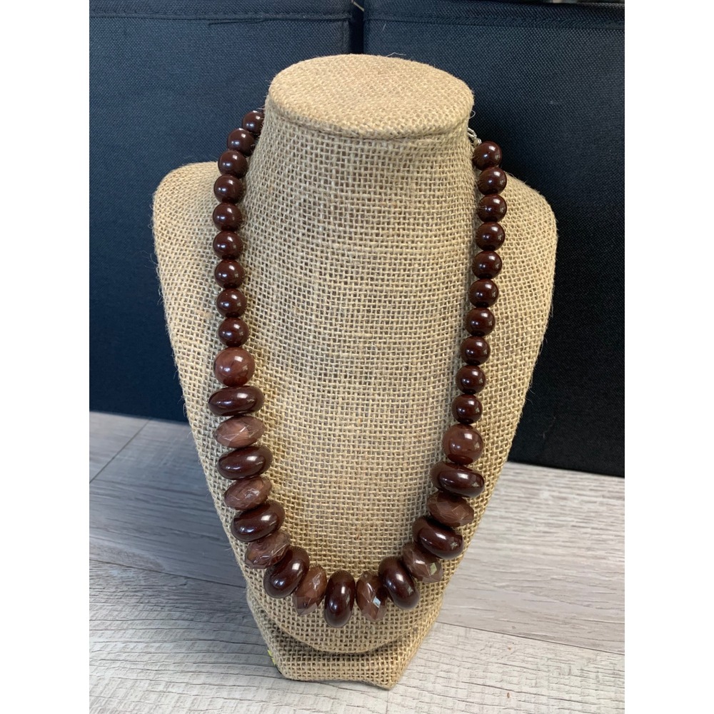 Chunky Brown Beaded Statement Necklace Faceted Earthy Chocolate 16 Inch 3557